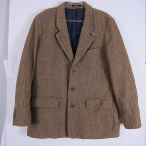 LL Bean Shetland Wool Coat Mens 42 Regular Blazer Jacket Tan Herringbone